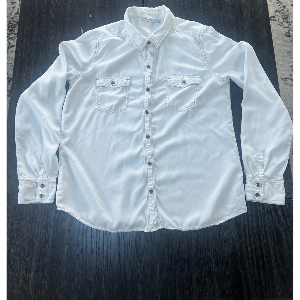 Halogen Button Down Shirt White Tencel Lyocell Long Sleeve Utility Blouse Medium